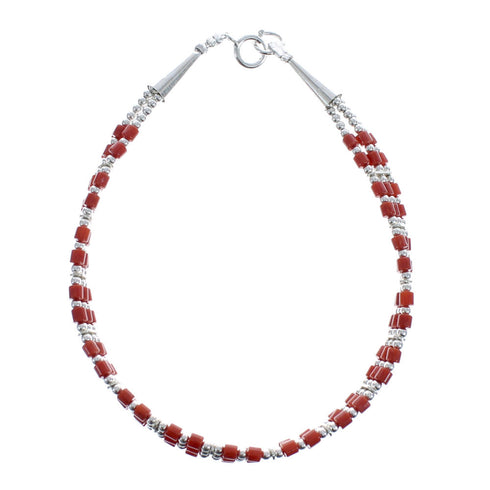 3-Strand Coral Liquid Silver Southwestern Bracelet AX125586